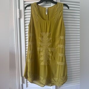 Monoreno Size Small Mustard Yellow Sleeveless Dress Aztec detailing embroidery
